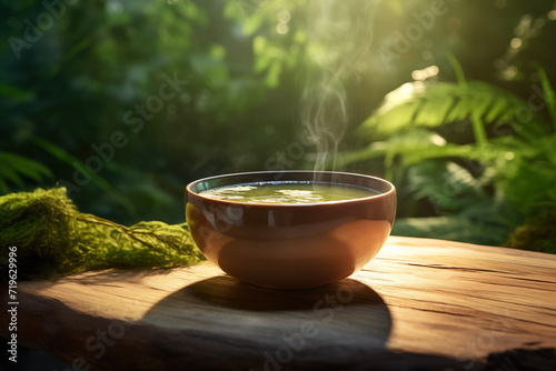 ayahuasca brew with tropical forest background photo