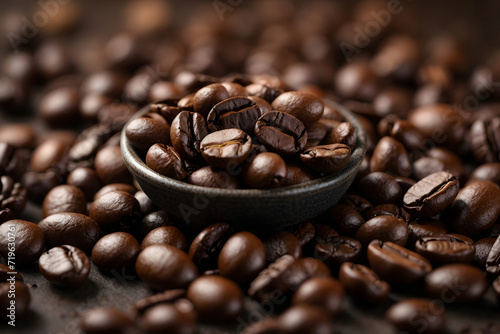 Roasted coffee beans background. Top view. Coffee background photo
