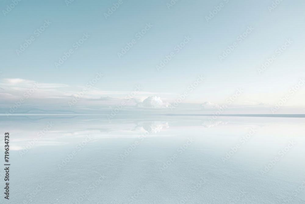 Surreal salt flats, a dreamlike image capturing expansive salt flats with a mirror-like surface reflecting the sky, creating an otherworldly and surreal scene for travel destinations, salt flat tours.