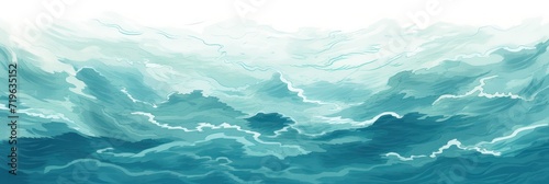 Minimal pen illustration sketch teal & white drawing of an ocean © Lenhard