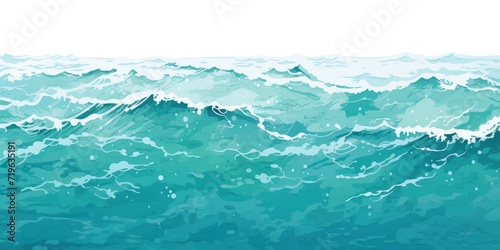 Minimal pen illustration sketch teal & white drawing of an ocean