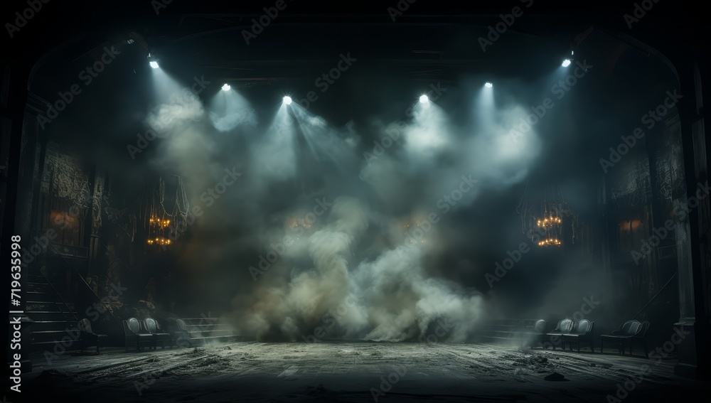 theater scene in smoke with spotlights