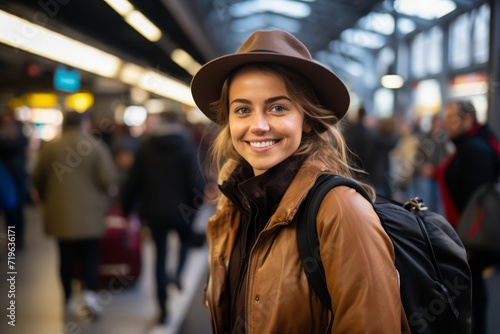 traveler smiling in the station