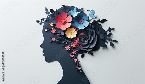 Paper cut of female head with flowers and leaves © foto.katarinka