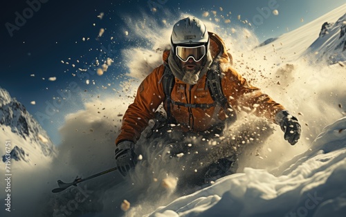 A fearless skier braves the treacherous slopes of a majestic mountain, gliding effortlessly through the crisp snow as he conquers the ultimate outdoor challenge © LifeMedia