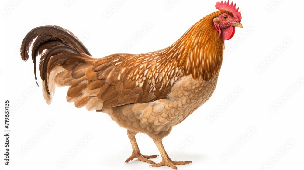 Feathered Beauty: Hen on a clean white background, showcasing the domestic and feathered elegance of this poultry