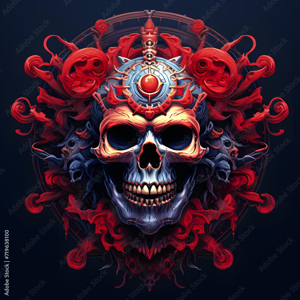 Decorative skull of Dead Red Queen, Witch and Sorceress in tribal tattoo. Hand drawn black illustration isolated on white background. Floral pattern of plants Decorative skull of Dead Red Queen, Witch and Sorceress in tribal tattoo. Hand drawn black illustration isolated on white background. Floral pattern of plants