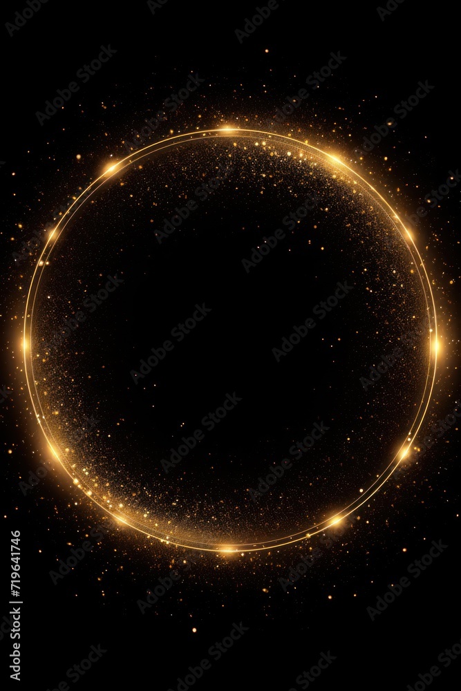 Pearl dew glitter circle of light shine sparkles and gold dusk spark particles in circle frame