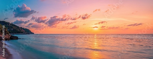 Dream getaway Resort. Well-being background with Serene Sunset Beach. photo