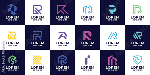 Set of collection initial letter R logo template. icons for business of technology, fashion, sport