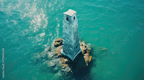 Lighthouse around mint ocean. Generative AI