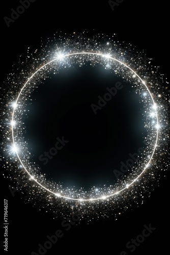Pearl white glitter circle of light shine sparkles and topaz spark particles in circle frame
