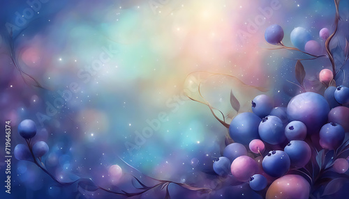 Abstract background. Fantasy blueberry. Blurred magical colored berry background. Selective focus. AI generated
