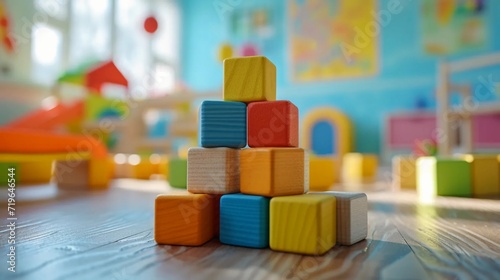 Wooden blocks for playing in kindergarten