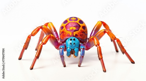 Colorful Xenestis immanis spider isolated on a white background, showcasing its vibrant and exotic appearance in a studio shot, perfect for those fascinated by the beauty of arachnids