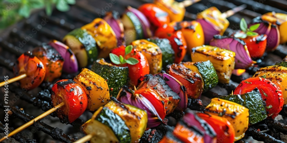 A healthy grilled vegetable skewers on a barbecue
