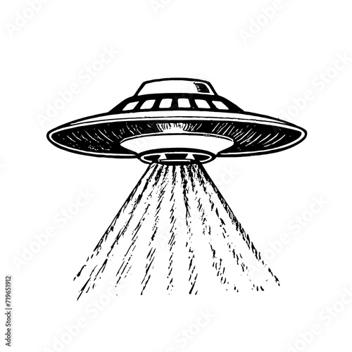 Set of alien and ufo icon, hand drawn vector illustration