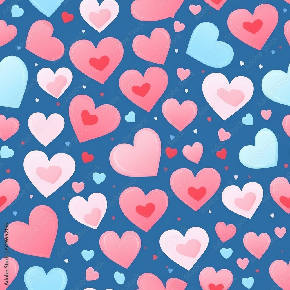 Numerous Hearts on a Blue Background