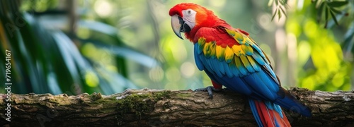Colorful Parrot Perched on Tree Branch © FryArt Studio