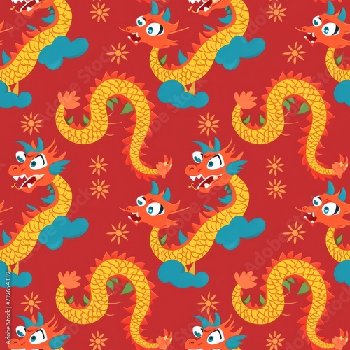Vibrant Red Background With Dragon Pattern