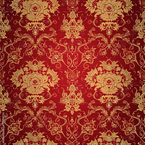 Red and Gold Wallpaper With Intricate Pattern