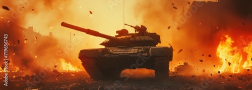 Tank Positioned in Front of Raging Fire