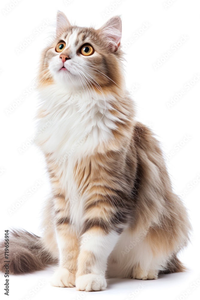 Long Haired Cat Sitting on White Background