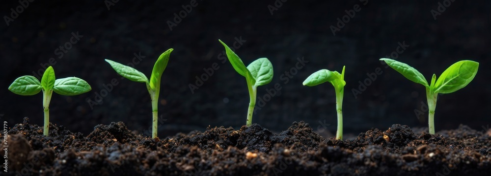 Small Green Plants Growing in Dirt - obrazy, fototapety, plakaty 