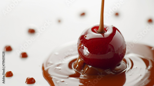 Caramelized cherry. Caramel adds delicious, creamy flavor to desserts, pastries, and candies. Concept for National Caramel Day, April 5.