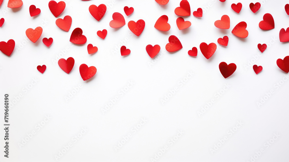 hearts on white background, top view with copy space, valentines day concept