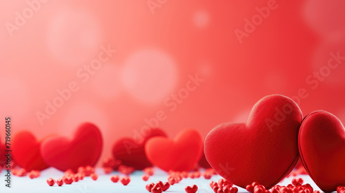 hearts on table with bokeh background, copy space, valentines day concept