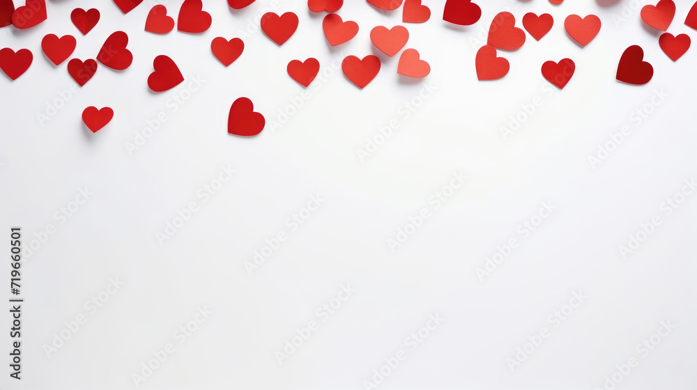 red hearts on white background, top view with copy space red hearts on white background, top view with copy space