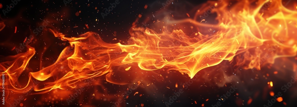 Close Up of Fiery Flames on Black Background Close Up of Fiery Flames on Black Background
