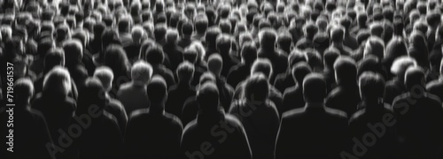 Large Group of People Standing in Dimly Lit Room