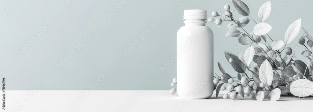 White Bottle and White Flowers on Table White Bottle and White Flowers on Table