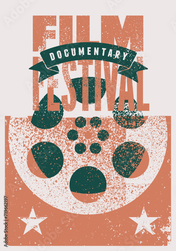 Film Festival documentary typographical vintage grunge style poster design. Retro vector illustration.
