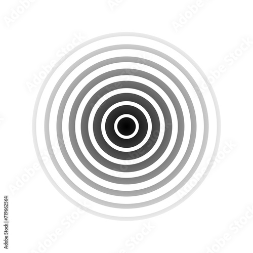 Circle wave earthquake. Sound ripple icon. Black effect pulse isolated on white background. Signal radio. Pattern wavy. Vibration line. Radial circular. Round concentric impulse. Vector illustration