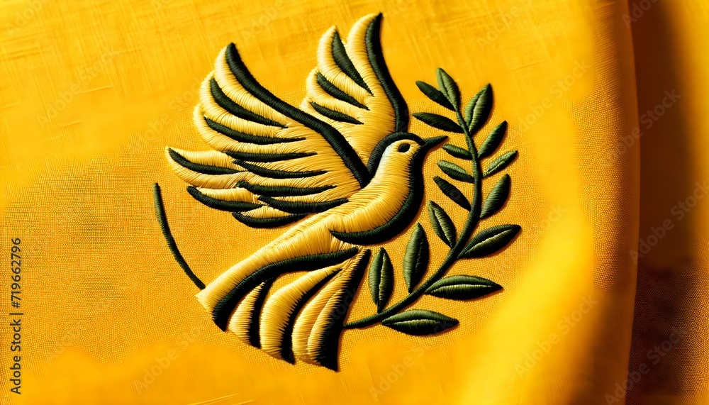 Broderie d'une colombe stylisée avec une branche d'olivier - Symbole de ...