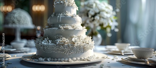 Wedding cake that fell to the floor The waiter s hands collect it. Copy space image. Place for adding text