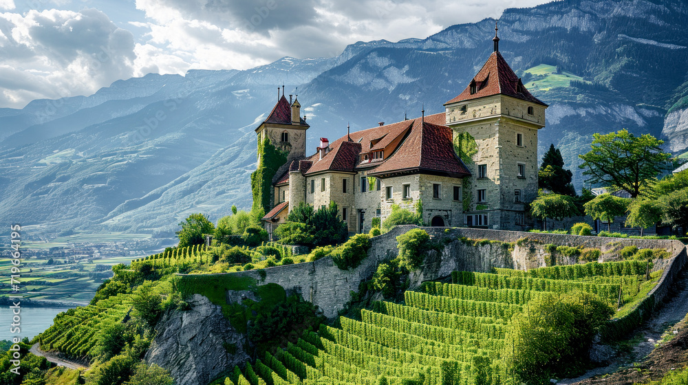 Rural Surroundings Village Castle Landscape in the Alps in Switzerland Austria Italy Bavaria Peace and Quiet Wallpaper Digital Art Magazine Background Poster Rural Surroundings Village Castle Landscape in the Alps in Switzerland Austria Italy Bavaria Peace and Quiet Wallpaper Digital Art Magazine Background Poster