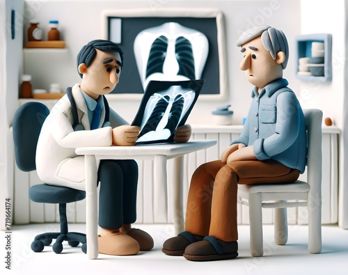 Personnage en pâte à modeler : consultation pour radio des poumons