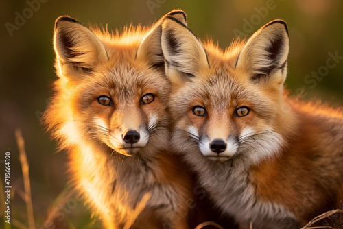 "Enchanting Encounter: Close-Up of Red Foxes in Natural Light"