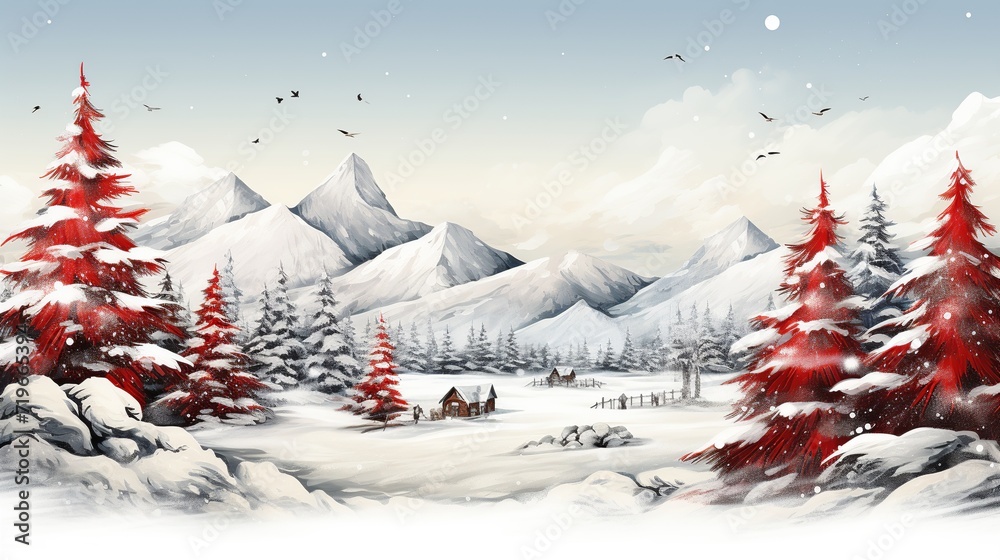 Cute hand drawn seamless Winter landscape with happy people playing, shopping, walking,