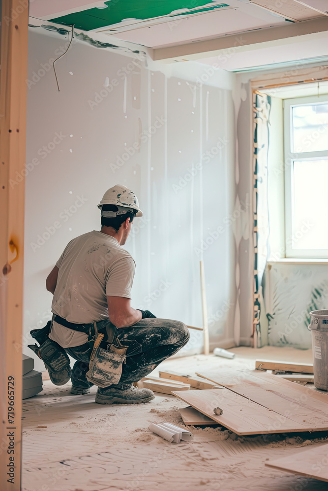 Man Installing Drywall on the Interior Walls of a House