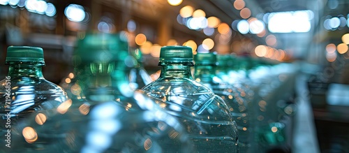 Waste processing plant Technological process plastic bottles at the factory for processing and recycling The worker recycling factory engineers is out of focus or blurred. Copy space image