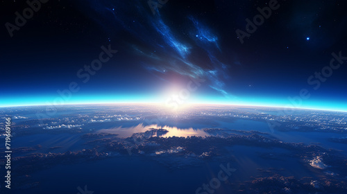 "Blue Sunrise View of Earth from Space"