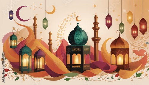 Wallpaper Mural mosque landscape or mosque ramadhan. Ramadan atmosphere or ornament mosque. mosque element. pattern with mosque. islamic mosque in the night, calligraphy of mosque Torontodigital.ca