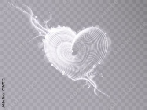 Bright light effect in the shape of a heart for holiday cards, banners and congratulations. Vector