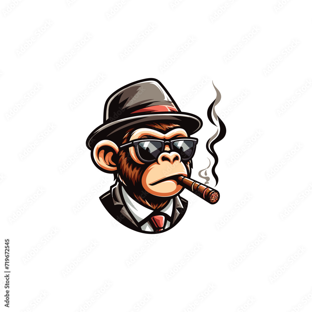 MONKEY WITH CIGAR, GLASSES AND HAT MASCOT ILLUSTRATION VECTOR Stock ...
