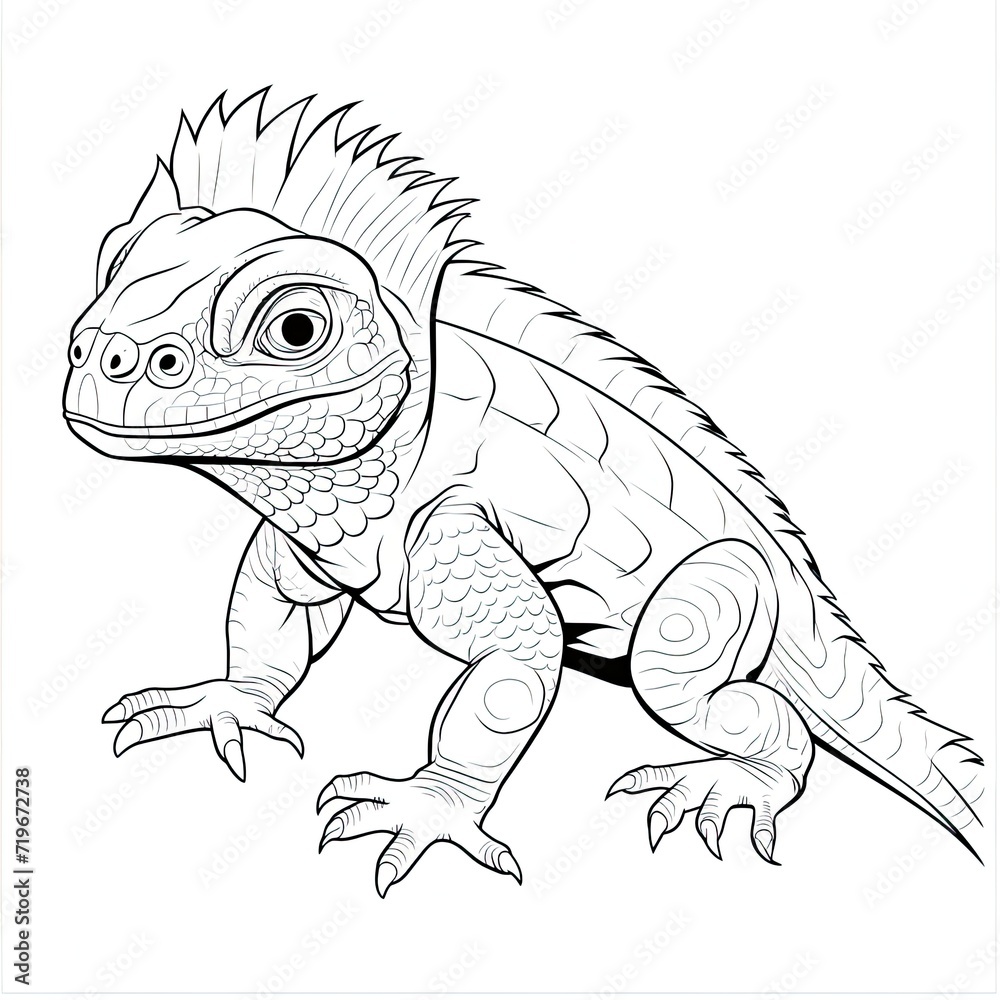Fototapeta premium Coloring book for children depicting afrilled lizard